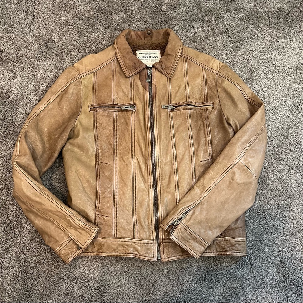 Guess Men's Tan Leather Jacket